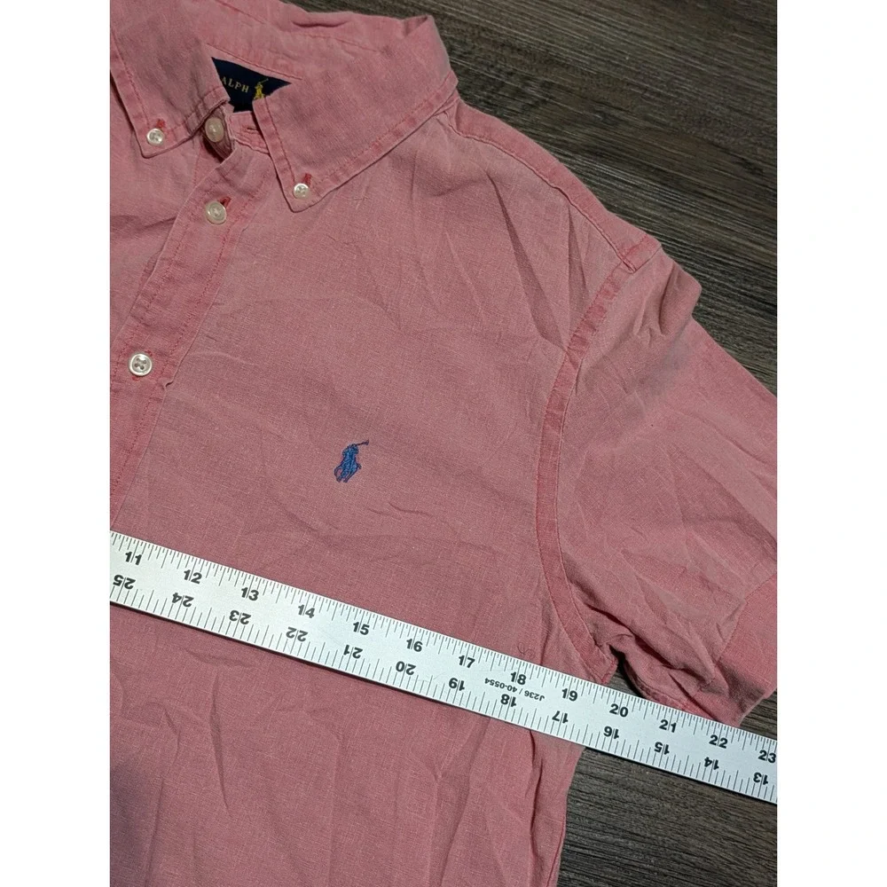 Ralph Lauren Boys XL 18-20 Pink Linen Cotton Short Sleeve Button Down Shirt